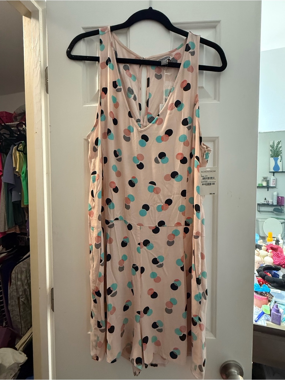 Nordstrom Pale Pink Polka Dot Sleeveless V-Neck Dress